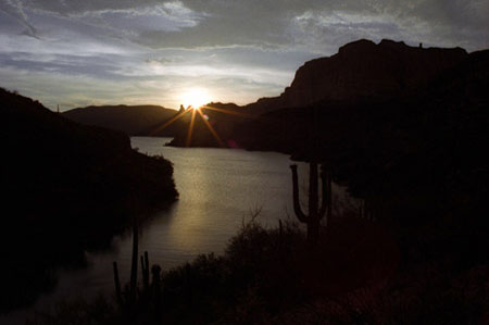 Sun sets on an inlet of Apache Lake